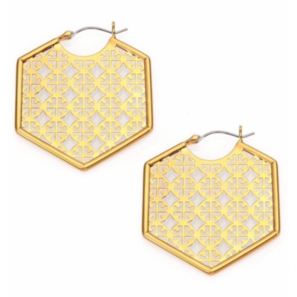Tory Burch Jewelry - TORY BURCH • Gold Perforated Hoop Earrings